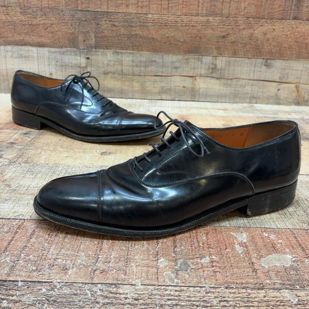 Salvatore Ferragamo Shoes Mens Size 10.5 D Black Leather Cap Toe Oxford 220U